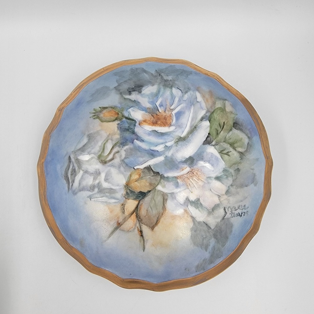 Antique Artist Signed Floral Blue Gold Dresser Trinket Box Limoges Style French